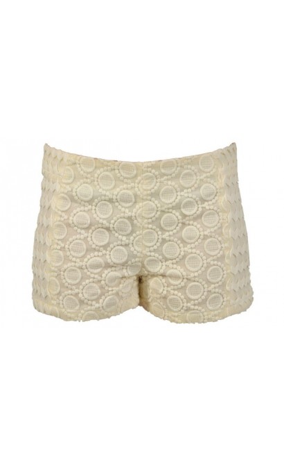 Circles In The Sand Embroidered Cream Shorts
